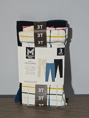 Member's Mark Girls' 3-Pack Leggings - Plaid, Blue, Black